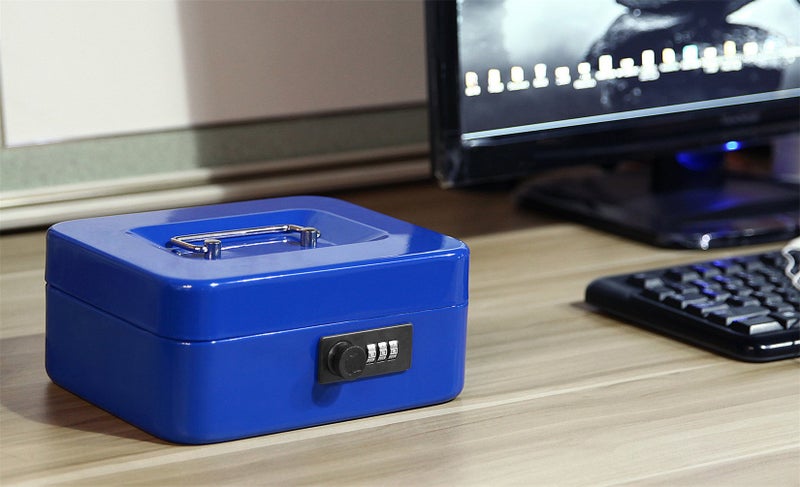 Jssmst Medium Cash Box with Combination Lock-Durable Metal Cash Box with Money Tray Blue, 7.87 x 6.3 x 3.35 inches, CB0702M - Image 5